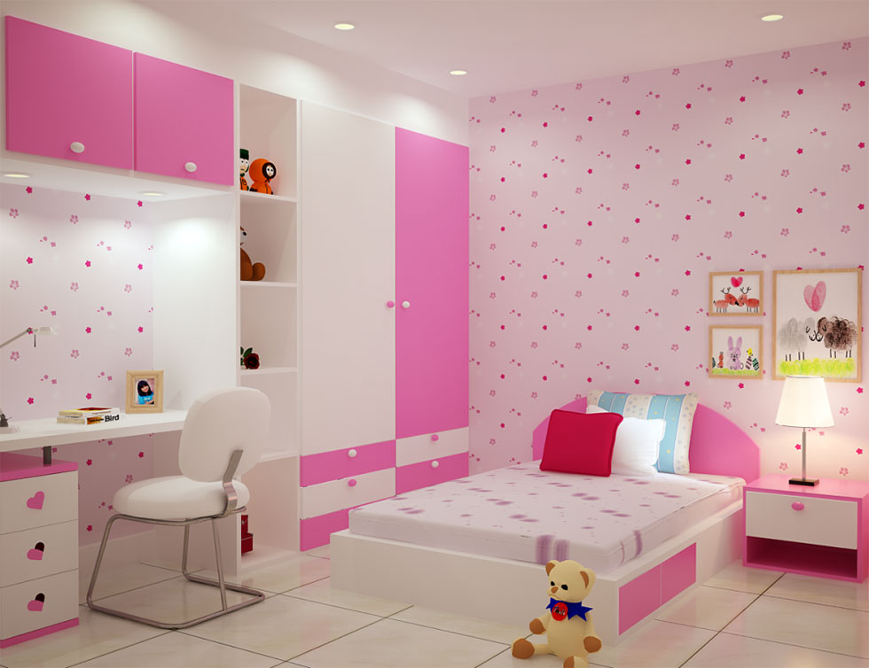 kiến trúc nội thất phòng ngủ con gái
